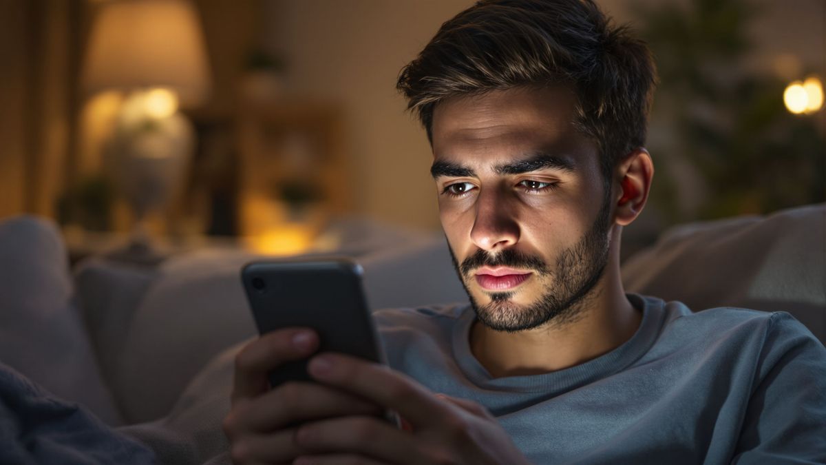 rövidlátó férfi feliratos filmet néz telefonon szemüveg nélkül
